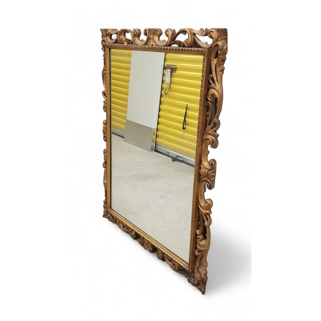 Paint Antique Early 20th Century Carved Wood & Gesso Gilt Frame Mirror 38 X 48, C1930s For Sale - Image 7 of 12