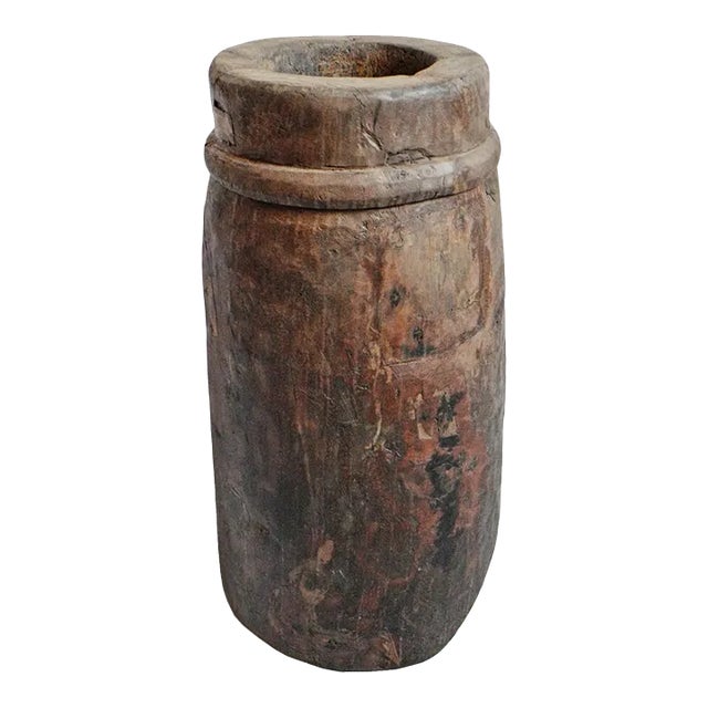 Antique India Wood Butter Pot For Sale