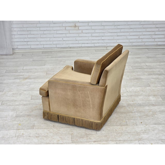 Vintage Danish Lounge Chair in Honey Yellow Furniture Velour, 1970s For Sale - Image 11 of 16