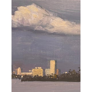 Sloan's Lake by Diego Glazer | Oil on Panel City skyline reflected in a lake at dusk. For Sale