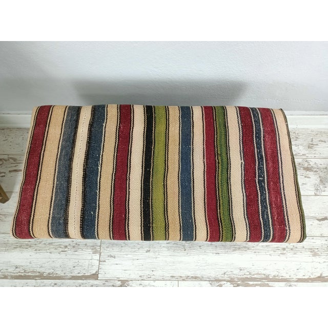 Hand Woven Kilim Rug Upholstered Bench For Sale In Raleigh - Image 6 of 10