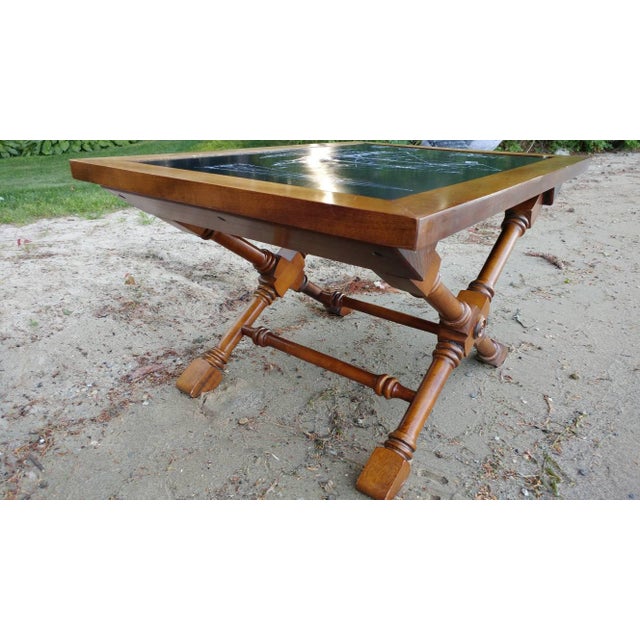 End Table W Soapstone Inset Engraved W Blueprints of the Grand Banks Fisherman, Isiah L. Jefferson For Sale - Image 6 of 12