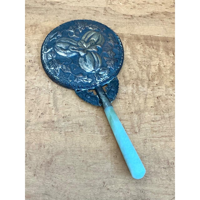 Late 20th Century Vintage Floral Motif Metal Hand Mirror For Sale - Image 5 of 13