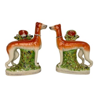 Pair 19th Century Staffordshire Greyhound/ Whippet Dog Spill Vase Figurines For Sale