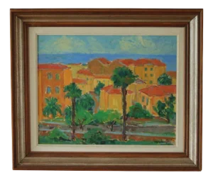 Willy Lindeberg, Coastal Town, 1960s, Oil on Panel