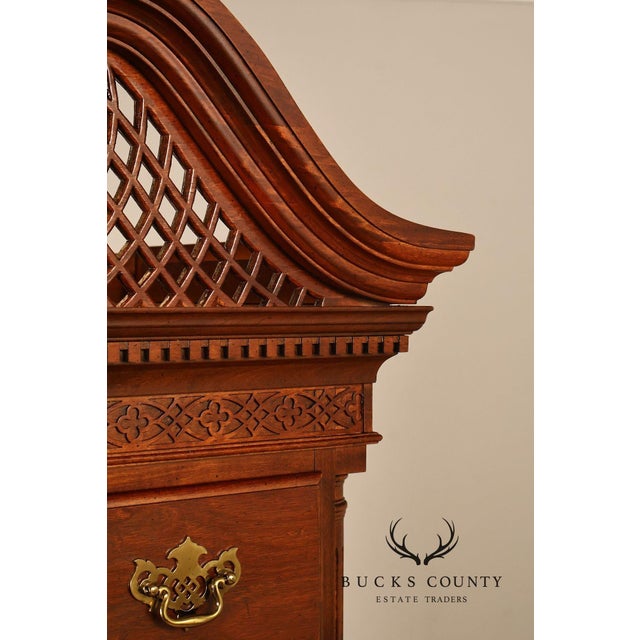 Brown American Drew Traditional Chippendale Style Mahogany Highboy Chest on Chest Tall Dresser For Sale - Image 8 of 18