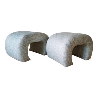 Postmodern Karl Springer Style Waterfall Upholstered Ottomans - a Pair For Sale