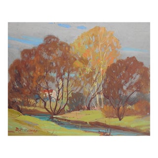 Mid 20th Century Dwight Clay Holmes Impressionist Fall Landscape Painting For Sale