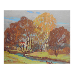 Mid 20th Century Dwight Clay Holmes Impressionist Fall Landscape Painting