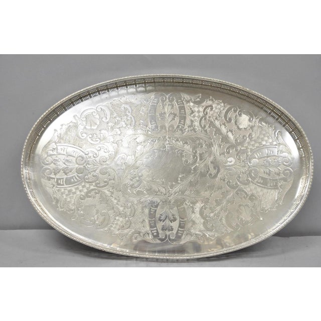 Vintage Viners of Sheffield Edwardian Silver Plated Raised Gallery Oval Tray For Sale - Image 15 of 15