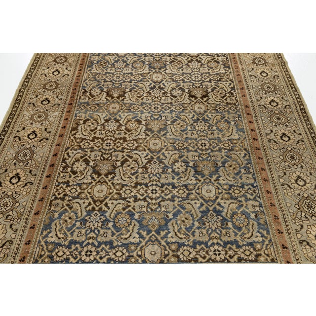 Antique Malayer Style Hand-Knotted Wool Rug With Botanical Motif in Indigo For Sale - Image 10 of 11
