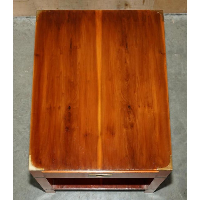 Military Campaign Style Yew Wood Side Table with Drawer For Sale - Image 6 of 17