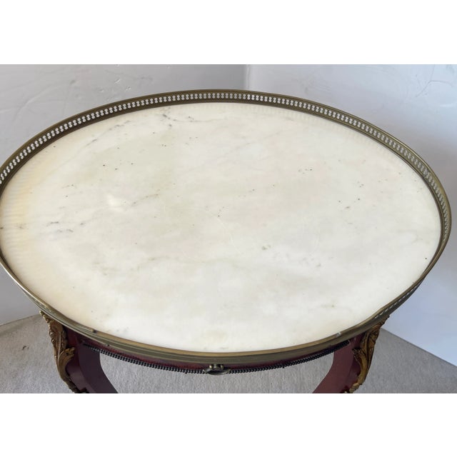 French French Marquetry, Brass Gallery & Marble Top Gueridon Table, Early 20Th. C For Sale - Image 3 of 18