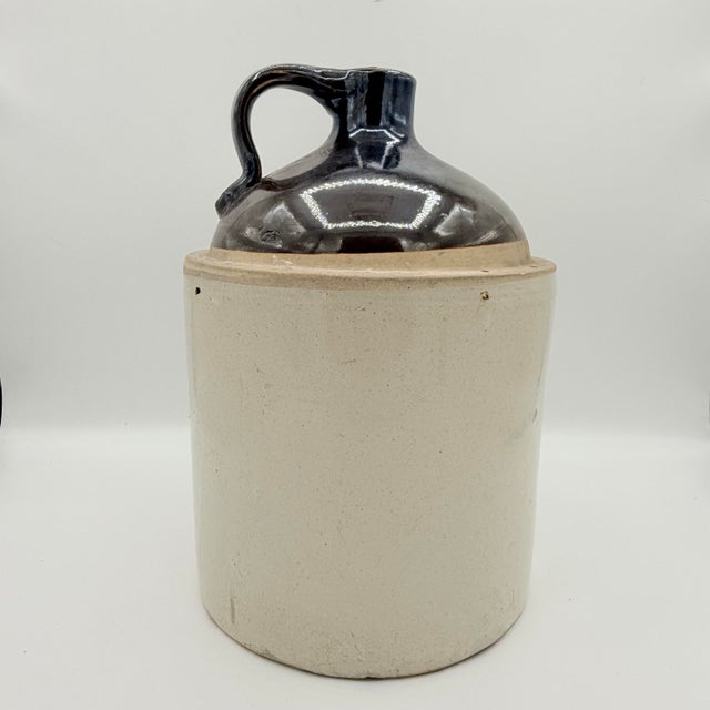 Cabin Primitive American Stoneware Moonshine Jug With Albany Slip-Style Glaze For Sale - Image 3 of 9