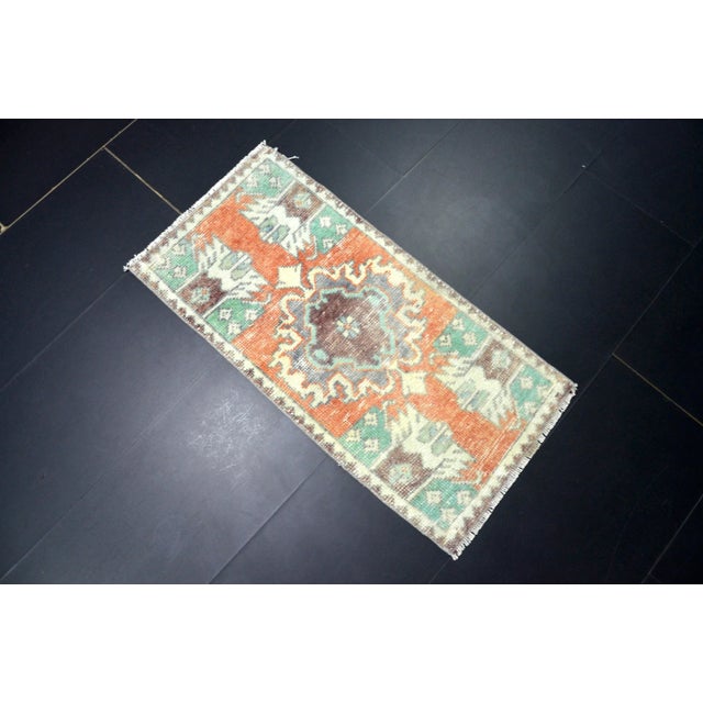 1960s Handmade wool and cotton rug in Turkish Anatolian Small Rug, Vintage Doormat Rug, Turkish Vintage Decorative Rug,...