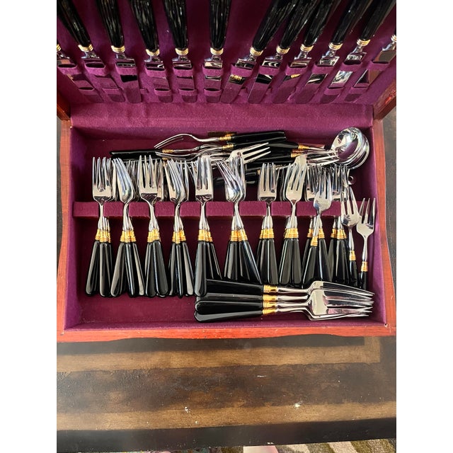 Late 20th Century Yamazaki 177 Piece Stainless Steel Gold Accent Flatware Set For Sale - Image 4 of 11