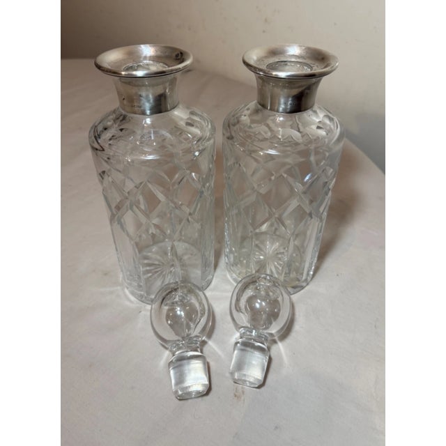 Antique William Devenport Sterling Silver Cut Crystal Glass Decanter - a Pair For Sale - Image 10 of 15