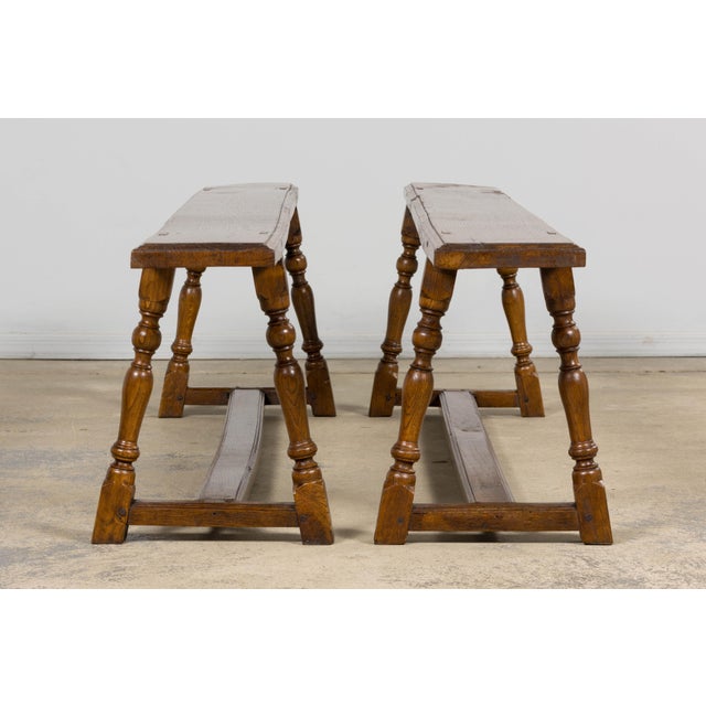 Late 19th Century French Provincial Oak Farmhouse Benches – A Pair For Sale - Image 12 of 16