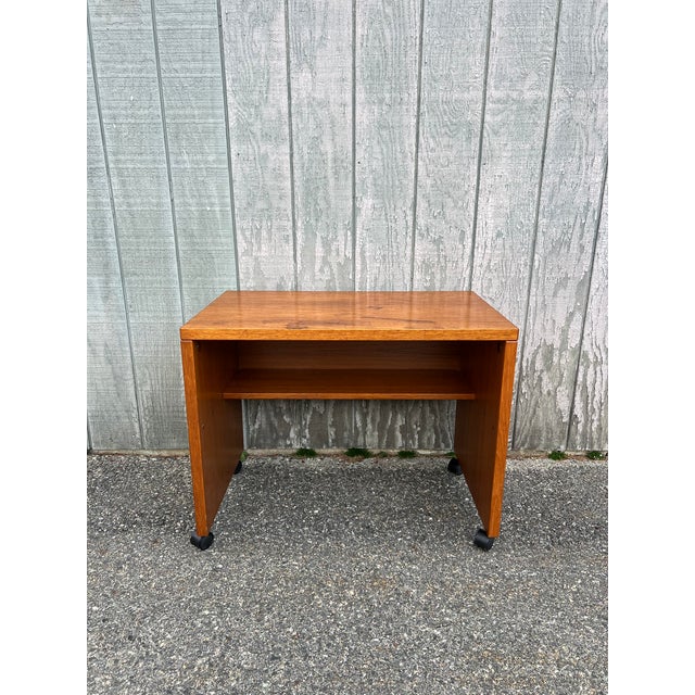 Mid-Century Modern Danish Modern Teak Writing Desk With Finished Back on Castor Wheels For Sale - Image 3 of 13