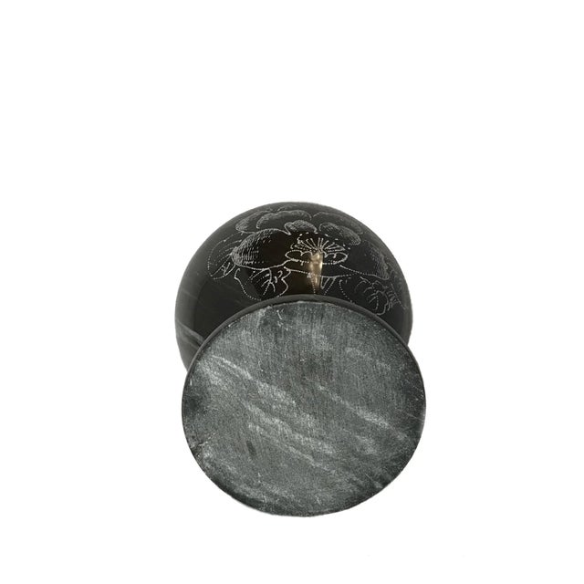 Asian Hand Etched Black Marble Vase For Sale - Image 3 of 5