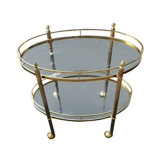 Antique Brass Oval Rolling Bar Cart For Sale