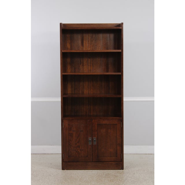 Mission Stickley Mission Oak Tall Bookcase W. Cabinet Base For Sale - Image 3 of 16