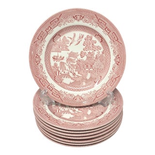 Vintage Mid-Century Modern Churchill Willow English Cottage Rosa Pink 8" Salad Plates-Set of 8 For Sale