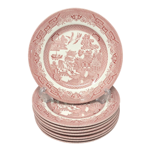 Vintage Mid-Century Modern Churchill Willow English Cottage Rosa Pink 8" Salad Plates-Set of 8