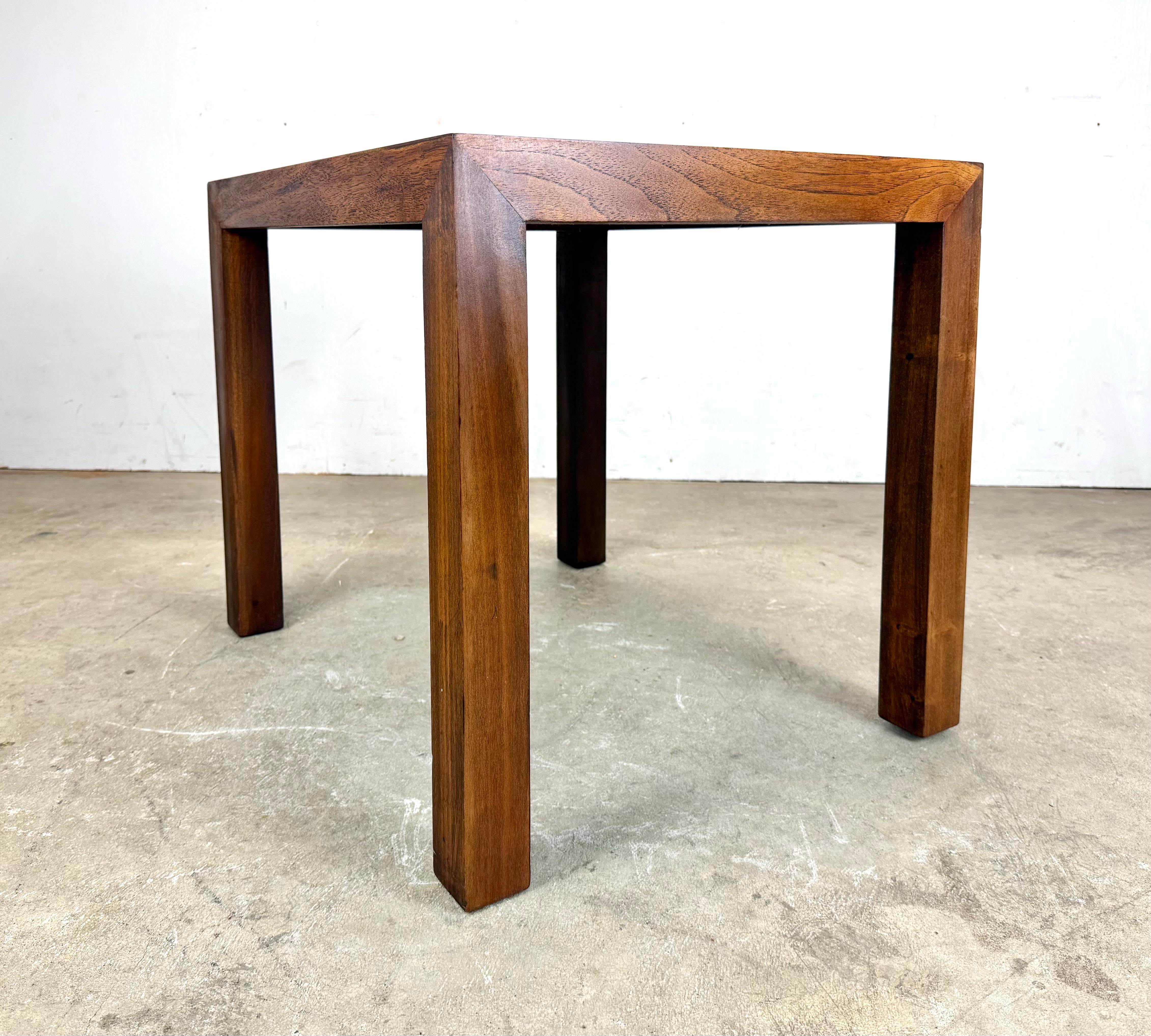 1970's Mid Century Modern Walnut Parquet Parsons-Style Side Table