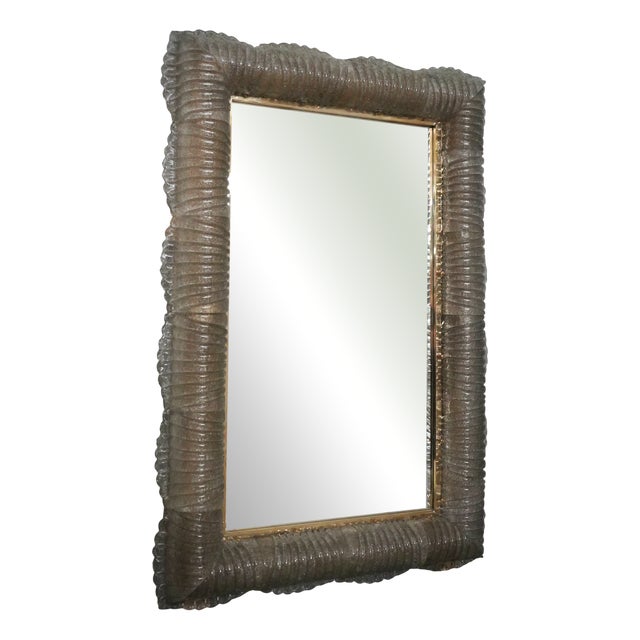 Illuminated Smoky Murano Glass and Brass Wall Mirror, 2000 For Sale