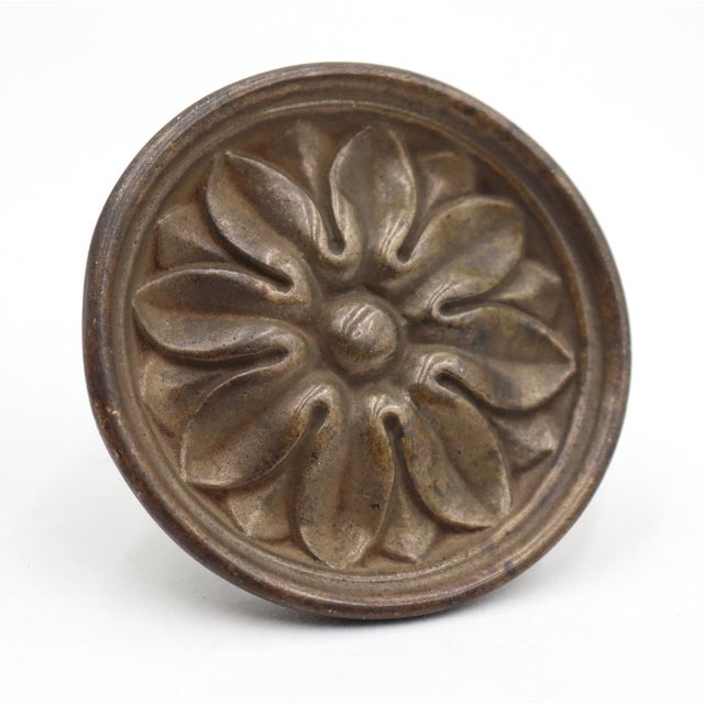 Vintage large round brass floral drawer pull. A mounting screw is included. Good condition with surface wear from prior...