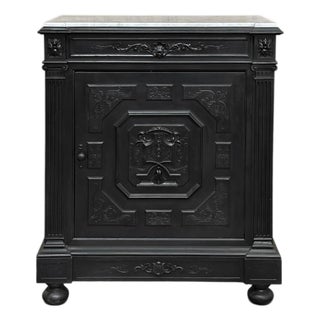 19th Century French Napoleon III Ebonized Neoclassical Cabinet With Carrara Marble For Sale