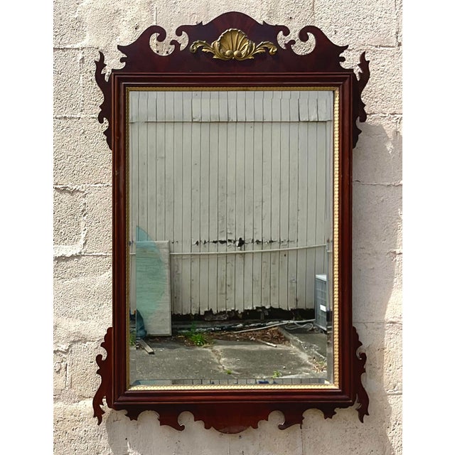 Hollywood Regency Vintage Regency Chippendale Gilt Clam Shell Mirror For Sale - Image 3 of 7