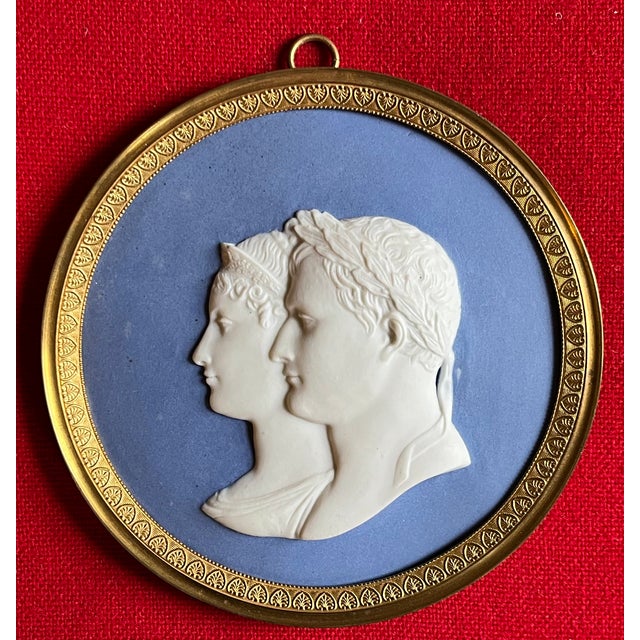 Ceramic Antique Early 19th Century Sevres Bisque Jasperware Portrait Plaque of Napoleon Bonaparte and Empress Josephine in Gilt Ormolu Frame For Sale - Image 7 of 9