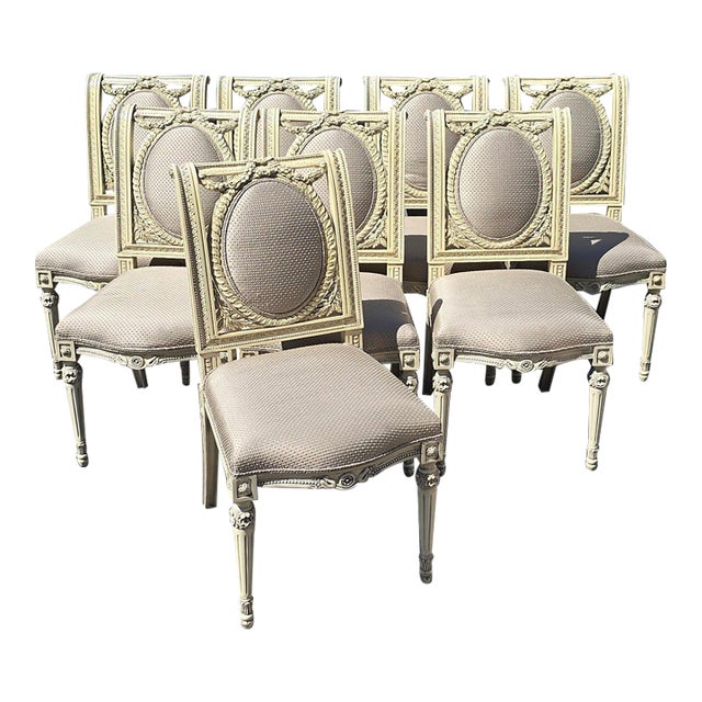 8 Vintage French Louis XV Gustavian White Chippendale Carved Chairs or 6 Chairs For Sale