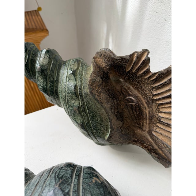 Vintage Polychrome Carved Wooden Seashells, 1950, Set of 2 For Sale - Image 16 of 18