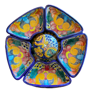 10”decorative Talavera Pottery Plate and 6 Piece Appetizer Tray Set - Group of 7
