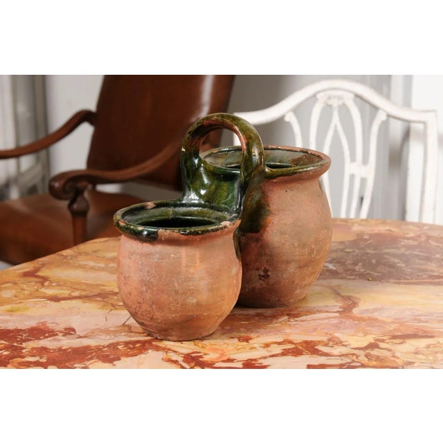 19th Century Green Glazed Shepherd's Lunch Holder Pottery with Bowls and Handle For Sale - Image 11 of 11