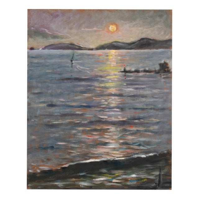 Michelangelo Cupisti, Sunset in Marina di Carrara, Oil Painting, 2000s, Framed For Sale