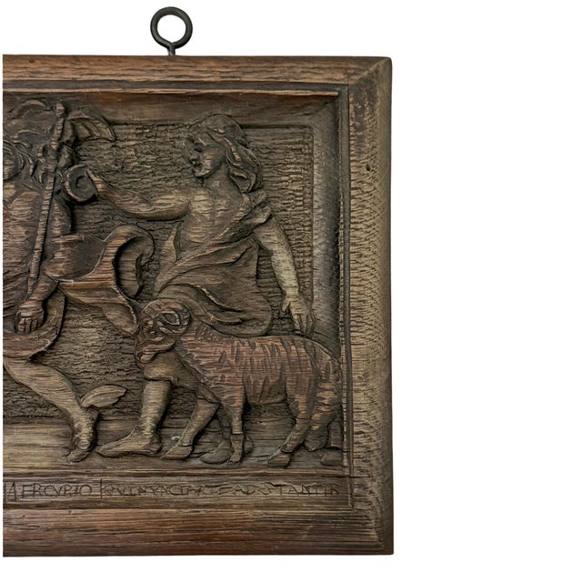 Early 20th Century Renaissance Revival Carved Oak Wall Plaque Depicting Jupiter, Juno, Neptune & Mercury For Sale - Image 4 of 7