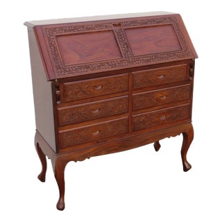 Heavy Hand Carved Secretary Desk For Sale