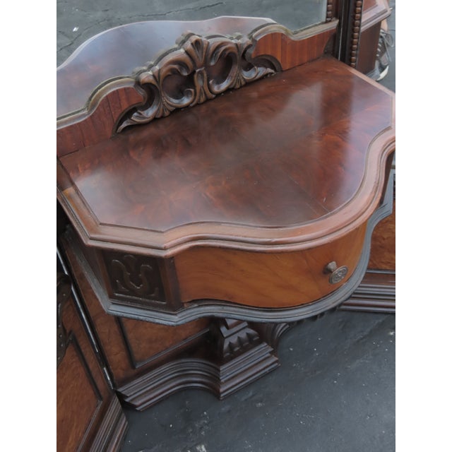 1920s Carved Tri Fold Vanity Makeup Dressing Table and Stool 6454 For Sale - Image 14 of 18