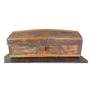 19th Century Spanish Colonial Leather Dome Trunk With Studded Decoration For Sale