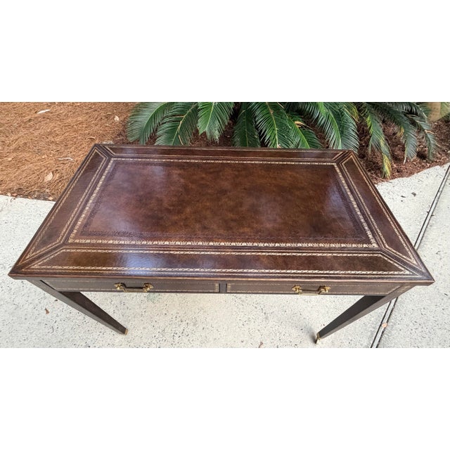 Early 21st Century Maitland-Smith Leather Writing Table With Embossed Gilded Decoration For Sale - Image 5 of 12