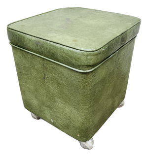 1950s Mid Century Modern Green Vinyl Storage Ottoman Hassock With Casters