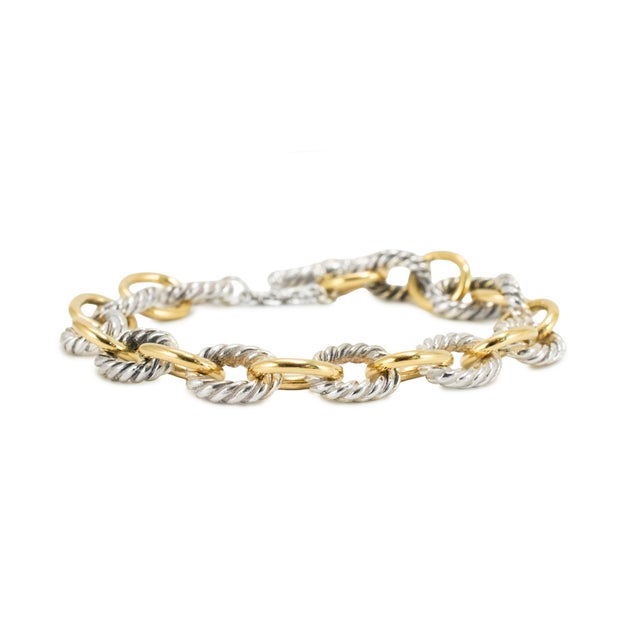 David Yurman Chain Collection 18k Gold Silver Two Tone 10mm Oval Link Bracelet For Sale In Houston - Image 6 of 8