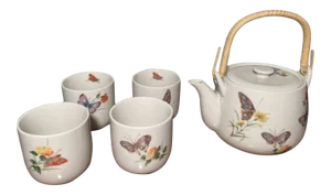 Vintage Takahashi San Francisco Hand-Decorated Dew Butterfly Floral Tea Set- 5 Pieces