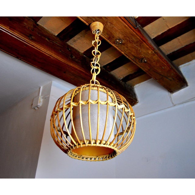 Rattan Suspension Light, France, 1960s For Sale - Image 3 of 10