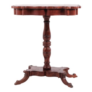 Antique Mahogany Side Table with Turned Pedestal Base and Profiled Top For Sale