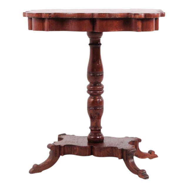 Antique Mahogany Side Table with Turned Pedestal Base and Profiled Top For Sale